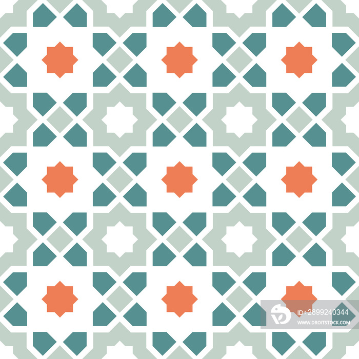 Patterned azulejo floor tiles. Abstract geometric background. Vector illustration, seamless mediterranean pattern. Turkish, Portuguese floor tiles azulejo design. Floor cement talavera tiles