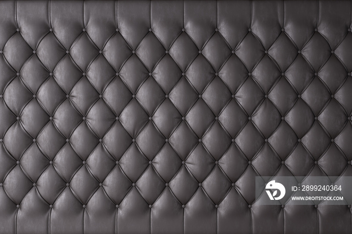 Black genuine leather upholstery, chesterfield style background. 3D rendering