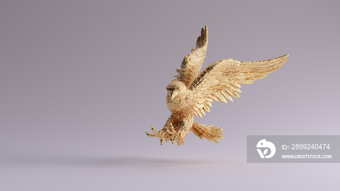 Gold Eagle in Flight Hunting Sculpture 3 Quarter Left View 3d illustration 3d render
