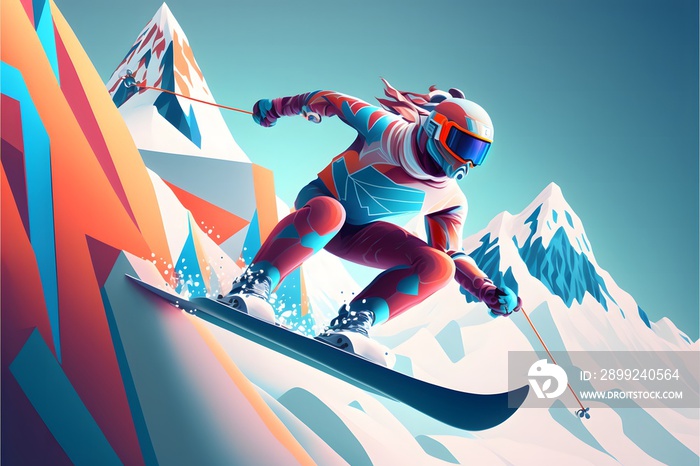 Skiing in the mountains poster