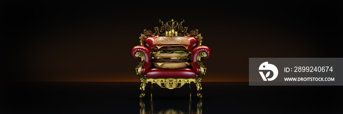 Burger with crown. 3d rendering