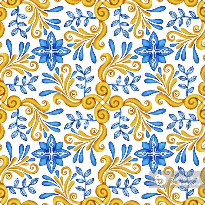 Tiles watercolor seamless pattern for textile fabric wallpaper printable