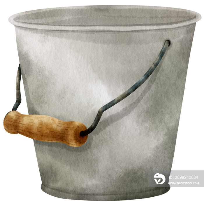 Vintage metal bucket watercolor illustration