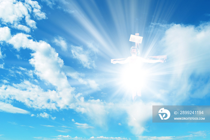 Jesus Christ in the sky with flashes of divine light _ Jesus Christ in the sky