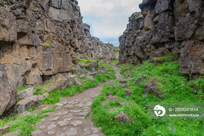 Continental drift visible at Thingvellir national park in Iceland