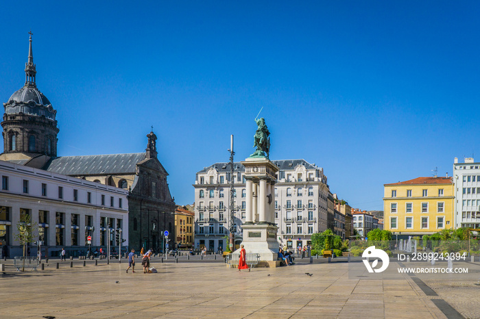 the Jaude square in the historic center of the city of Clermont Ferrand (Auvergne, France), with the statue of the gallic hero Vercingetorix