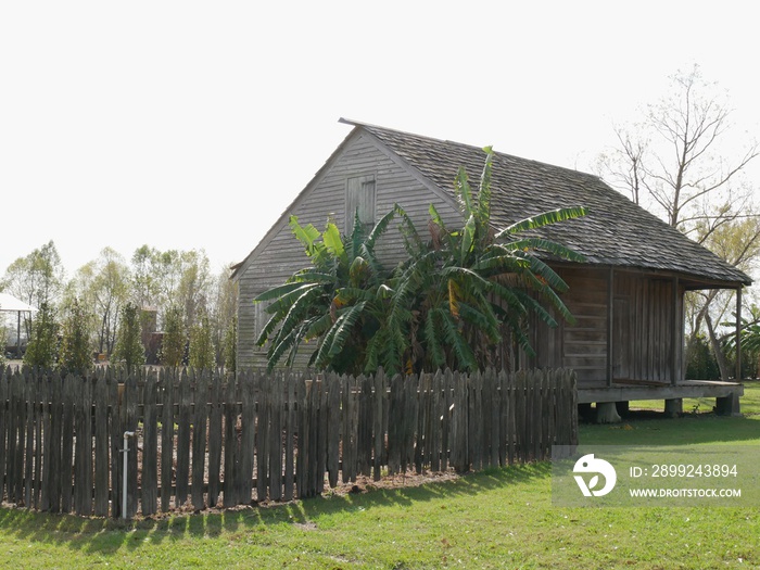 Wooden building which was used as slave’s quarters in a plantation house in Louisiana, USA.