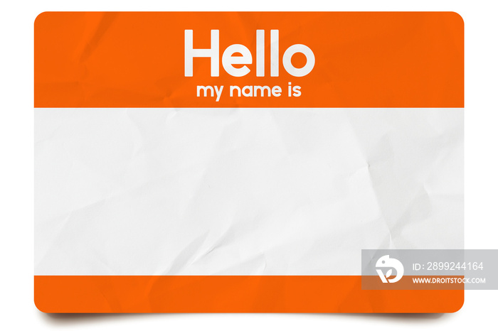 Orange hello my name is name tag blank template