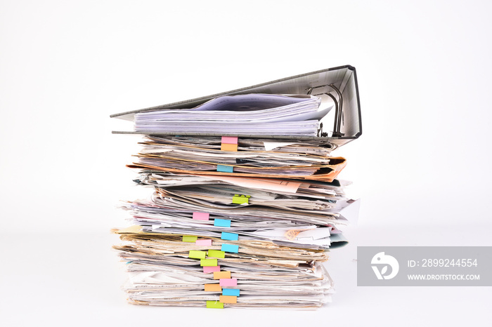 File stack of business report paper isolated on white background.