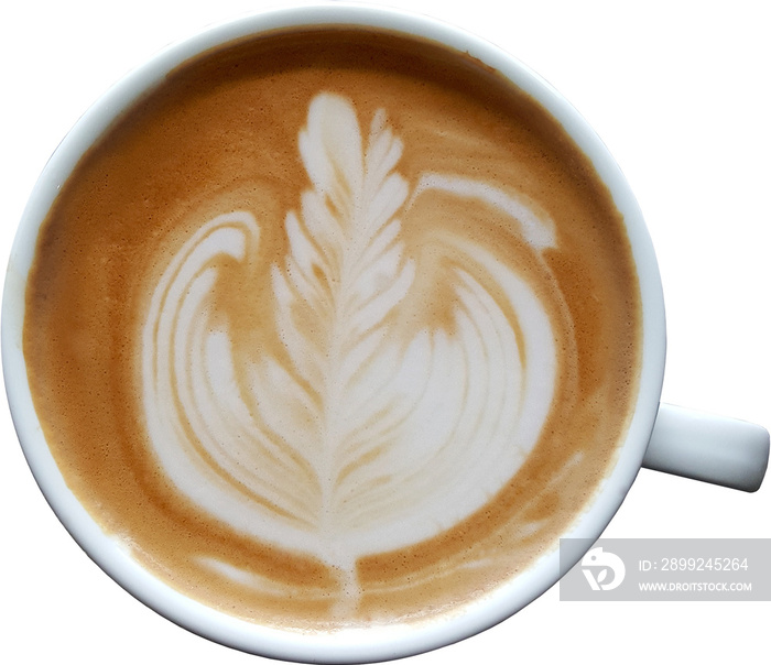 isolated coffee latte top view in a mug.