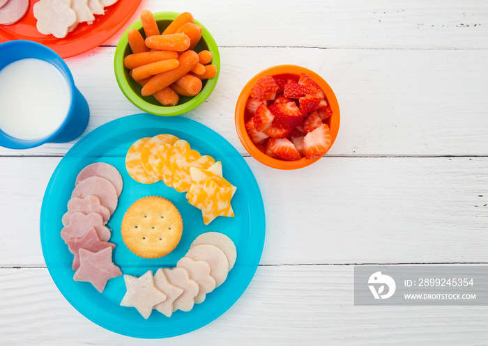 Healthy Lunch for Children on Bright Plates