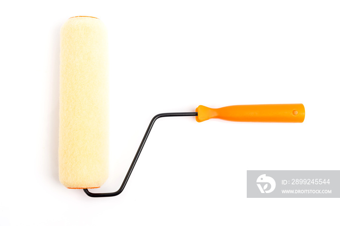 Top view Roller paint brush on isolated white background