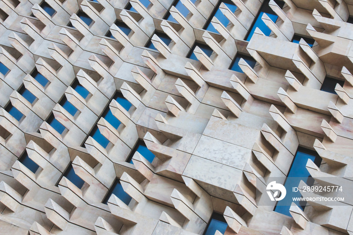 Modern design architecture building facade made of stone and glass