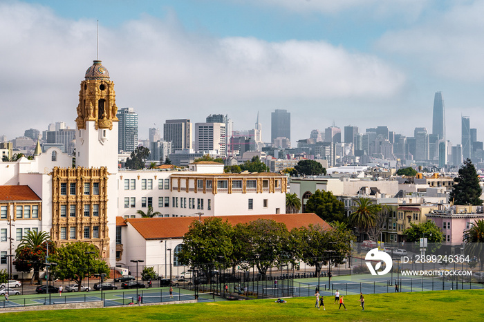 Nice view of the park and panoramic view of San Fran , San Francisco , California , United Staes of America