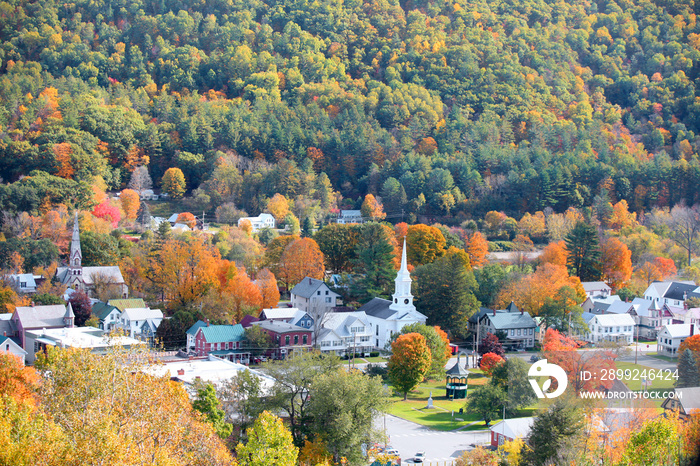 Aerial view of South Royalton in autumn time