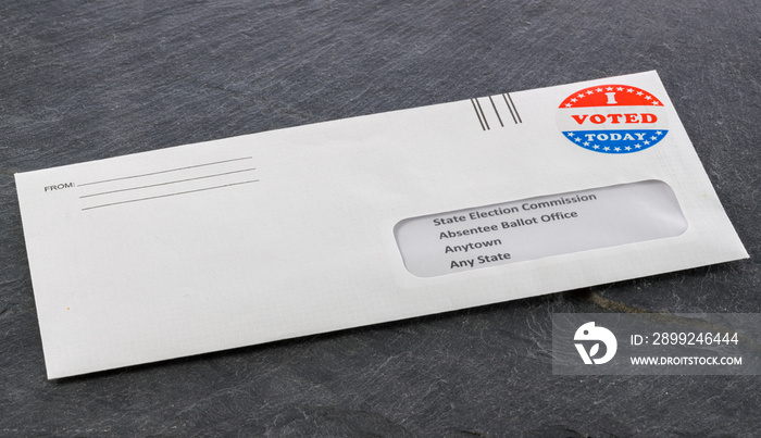 Envelope containing voting ballot papers being sent by mail for absentee vote in presidential election