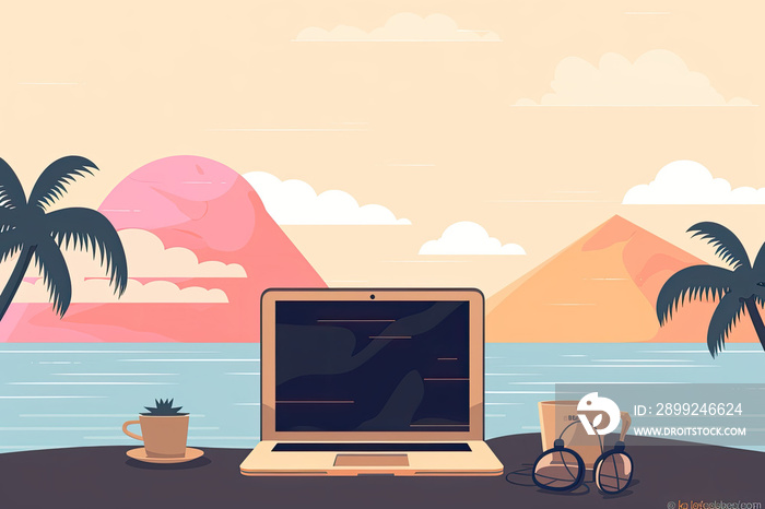 Minimalistic Digital Nomad Backdrop with Laptop and Travel Essentials