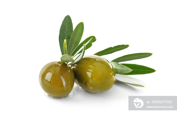 Olives with leaves, isolated on white