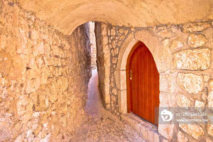 Klancic narrow stone street in town of Vrbnik