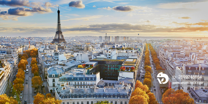 Aerial panoramic cityscape view of Paris, France