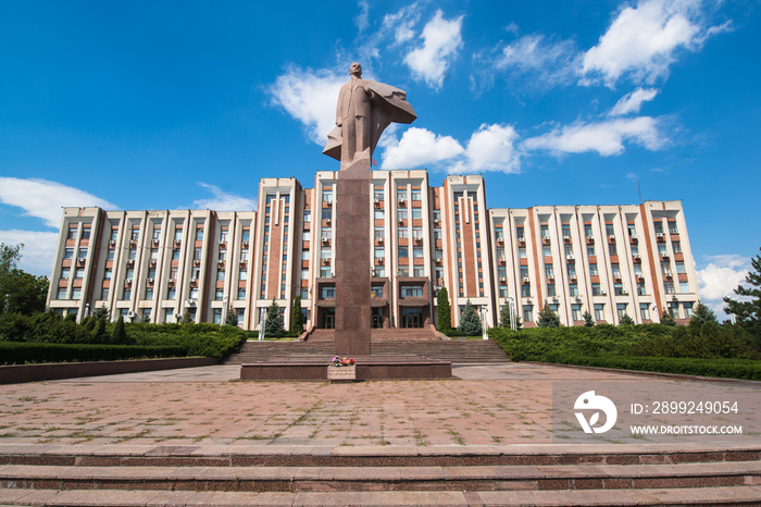 Parliament building and the statue of Lenin. Tiraspol is the capital of Transnistria, a self governing territory not recognised by United Nations