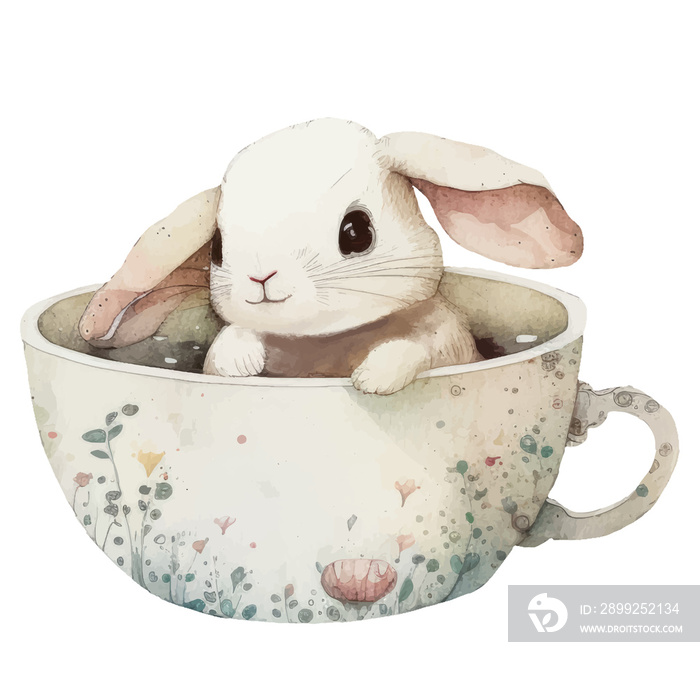 bunny in teacup watercolor