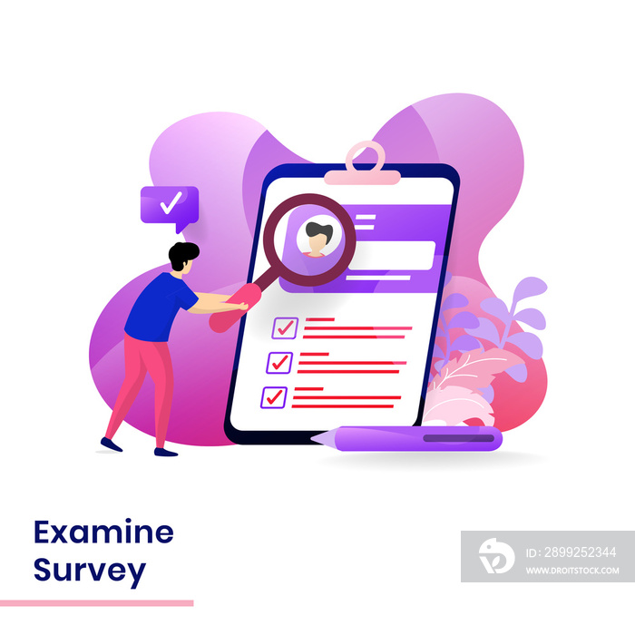 Landing Page Examine Survey vector illustration modern concept, can use for Headers of web pages, templates, UI, web, mobile app, posters, banners, flyers, posters.