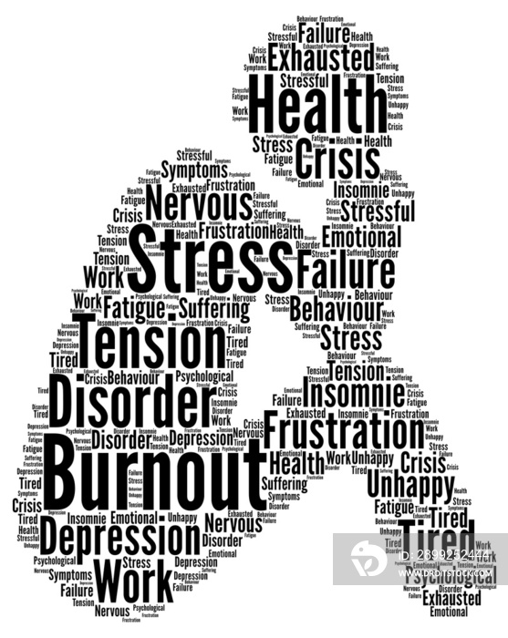 Burnout stress word cloud concept illustration