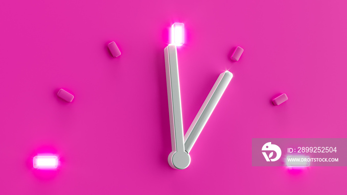 3d render of a pink clock showing the time