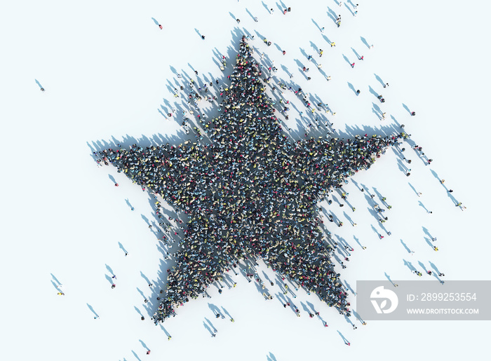 crowd of people in a star shape viewed from above