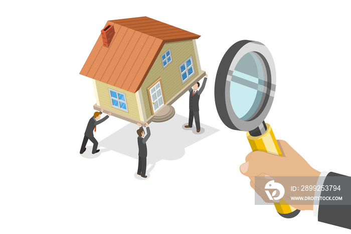 3D Isometric Flat  Conceptual Illustration of House Inspection