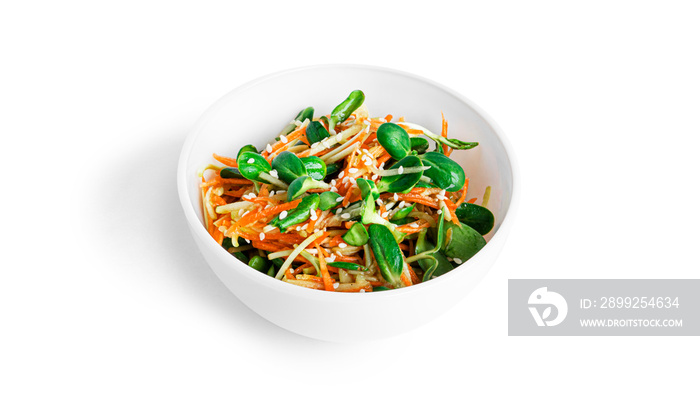 Microgreen salad with carrot and cucumber isolated in white background.