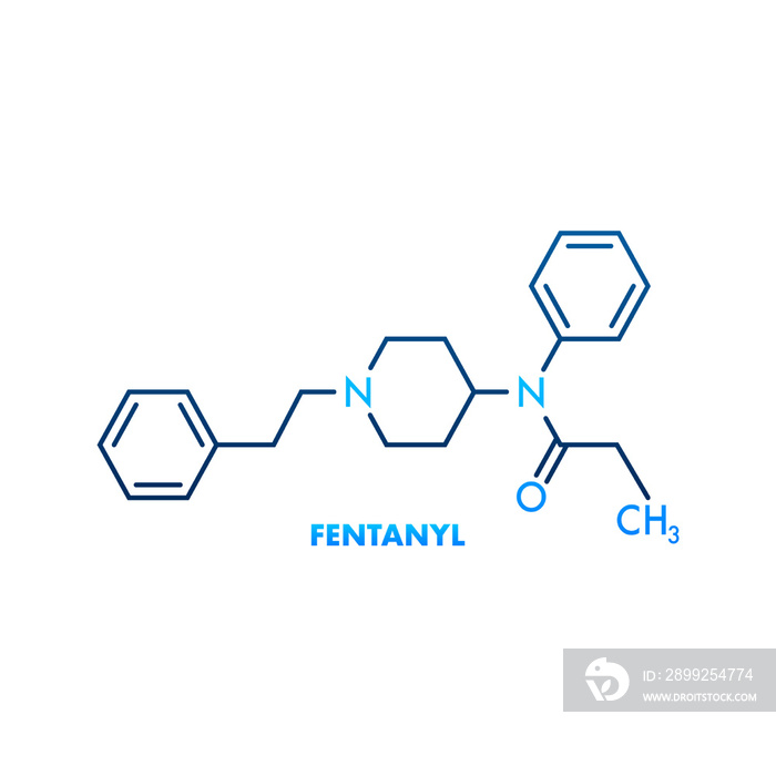 Fentanyl molecula formula. Vector drawing. Vector icon.