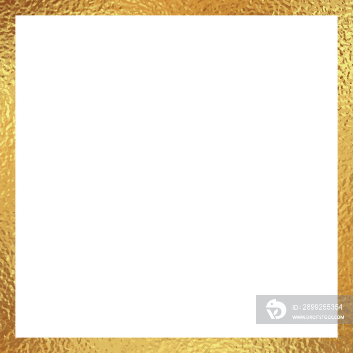 Square gold foil frame illustration, shiny golden yellow metal border isolated on transparent background, design  for luxury card, banner template, png, clip art