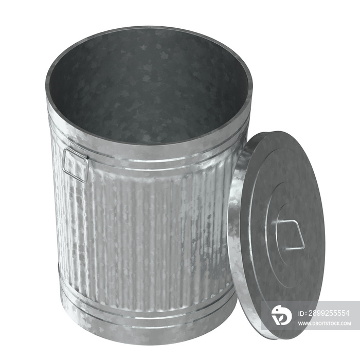 3d rendering illustration of a metallic trash can with lid