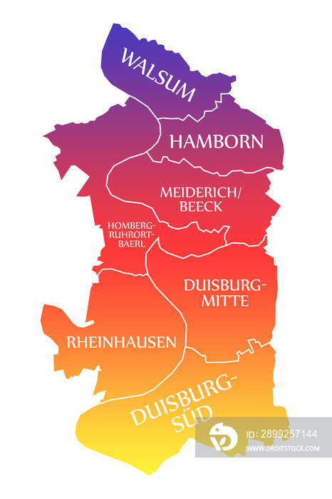 Duisburg City Map Germany DE labelled rainbow colored illustration