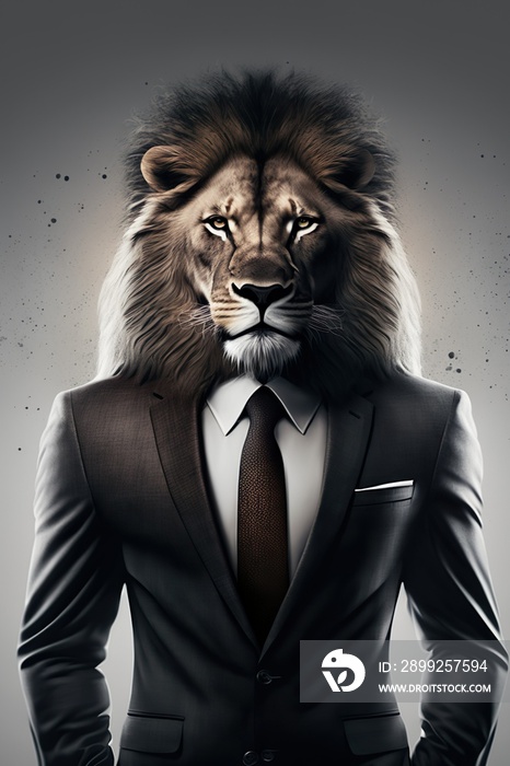 lion wearing a business suit