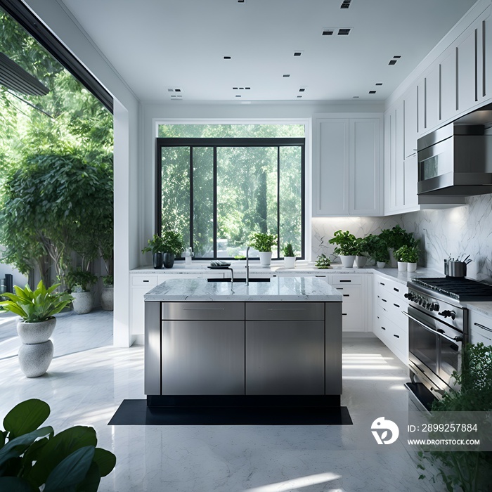 Photo of a spacious kitchen with a functional center island for meal preparation and dining