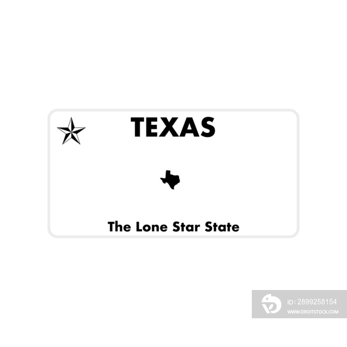 License plate of Texas. Car number plate. Vector stock illustration.