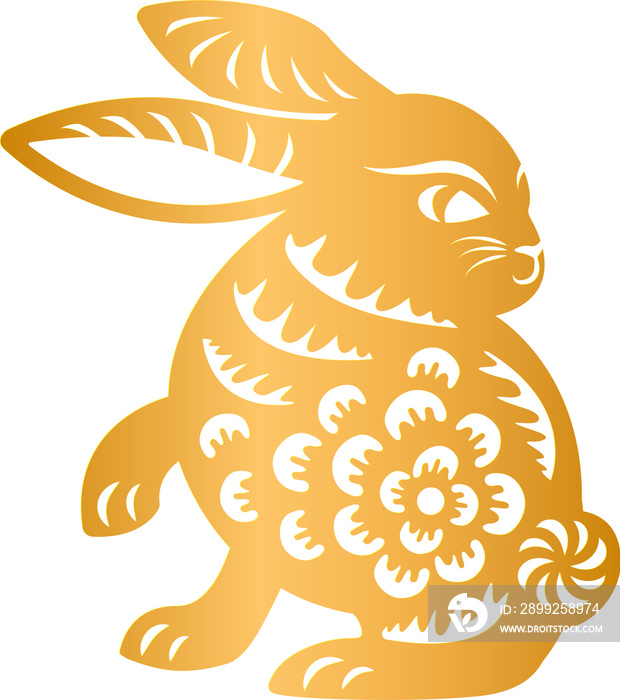 Golden Chinese style paper cut relief art of rabbit