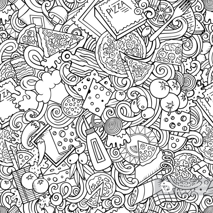 Cartoon cute doodles hand drawn Pizza seamless pattern