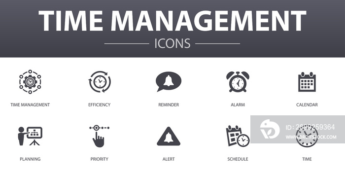 Time Management simple concept icons set. Contains such icons as efficiency, reminder, calendar, planning and more, can be used for web, logo, UI/UX