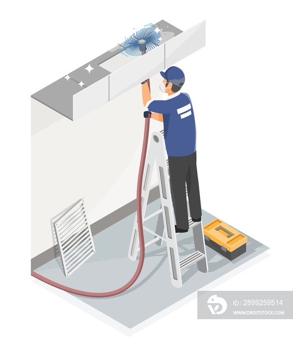 HVAC Cleaning and maintenance Service Heating Ventilation and Air Conditioning isometric isolated cartoon