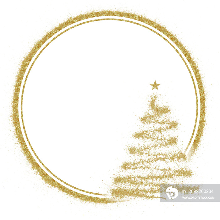 The frame is transparent with a golden circle with a slight gold grain effect, and below is a pine tree. suitable for borders, templates, greeting cards, etc