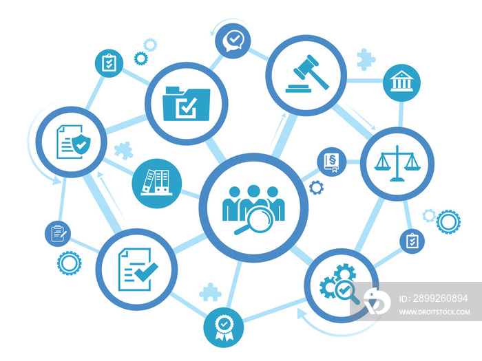 compliance icon concept: corporate mission or compliance policy or ethical management values connected icons