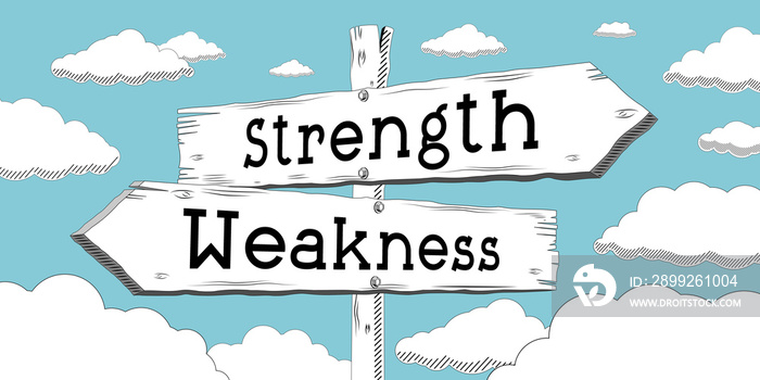 Strength and weakness - outline signpost with two arrows