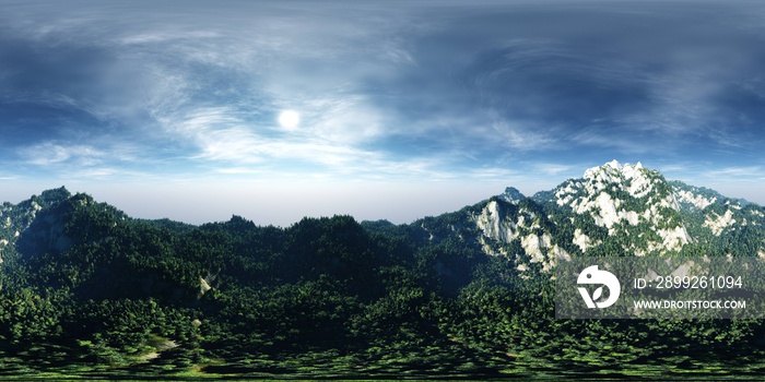 Forest in the mountains,  HDRI, environment map , Round panorama, spherical panorama, equidistant projection, panorama 360,