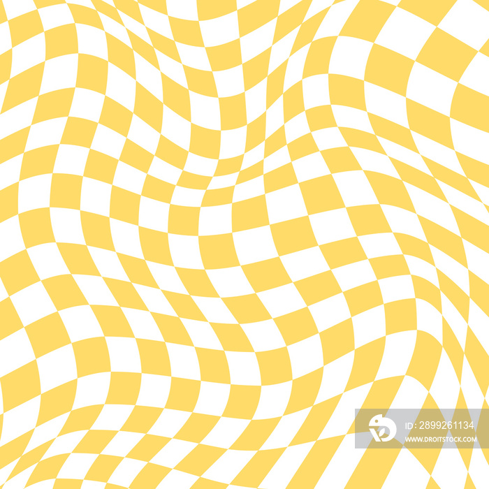 Yellow groovy psychedelic wavy chessboard background, twisted checkerboard, y2k, gingham pattern backdrop, png transparent.