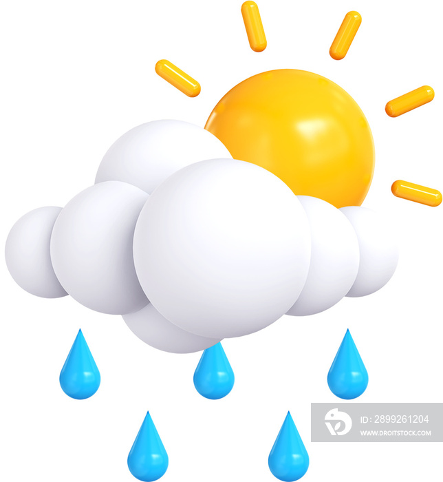 Rainy, 3D Weather isolated on transparent background