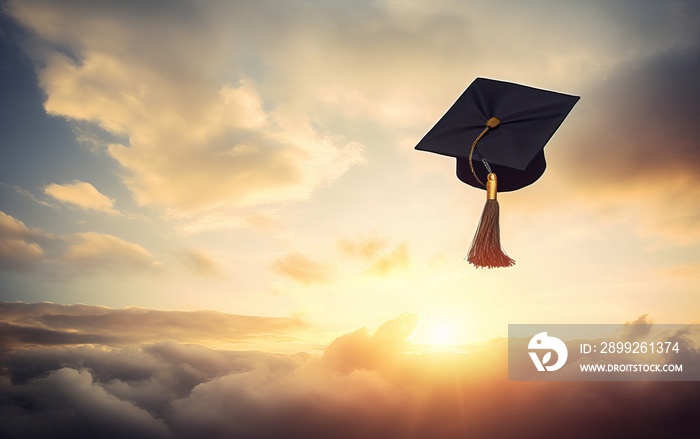 Graduation caps tossed in the air, capturing the moment they’re suspended in motion